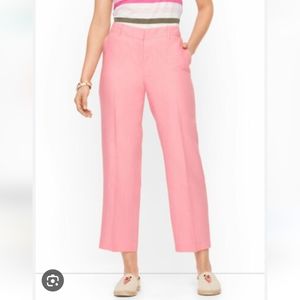 TALBOTS Pink/Gardenia Linen Straight Leg Crop Pants EUC Size 14